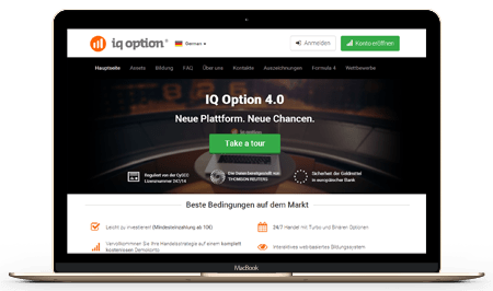 IQ Option Homepage und Plattform