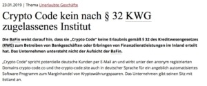 Warnung von BaFin vor CryptoCode