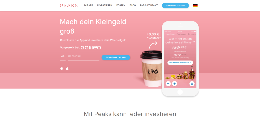 Peaks Investment App - Webseite